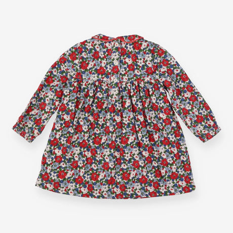 Cord Collared Dress Red and Blue Ditsy Print