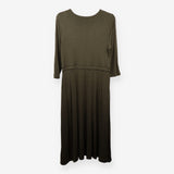 Green Gold Spot Jersey Midi Dress V Neck 3/4 Sleev