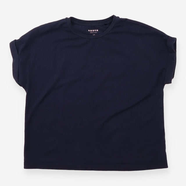 T-Shirt Navy Blue Turn Up Cuff Sleeve Crew Neck Pl