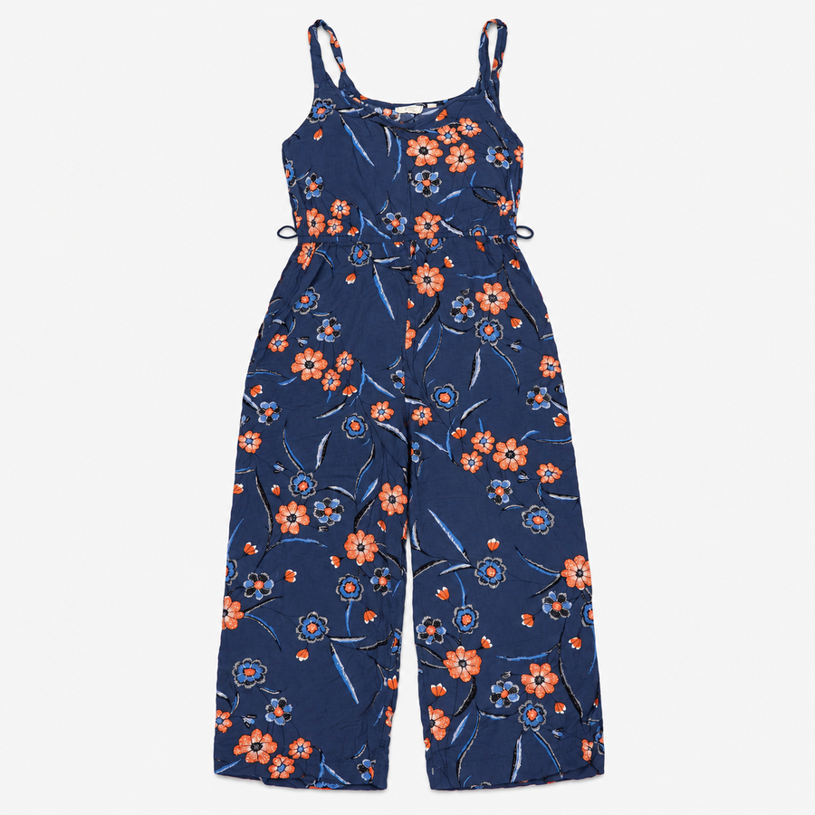 Jumpsuit Navy Orange Blue Floral Sleeveless Strapp