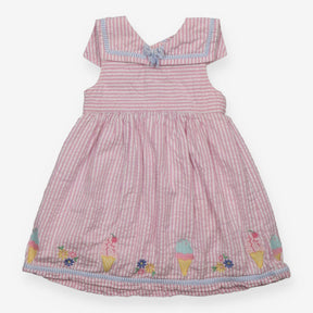 Peter Pan Collar Dress Pink and White Strip with E