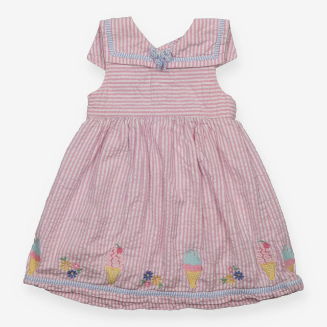 Peter Pan Collar Dress Pink and White Strip with E