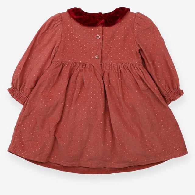 Dress cord red velour collar pink with golden dots