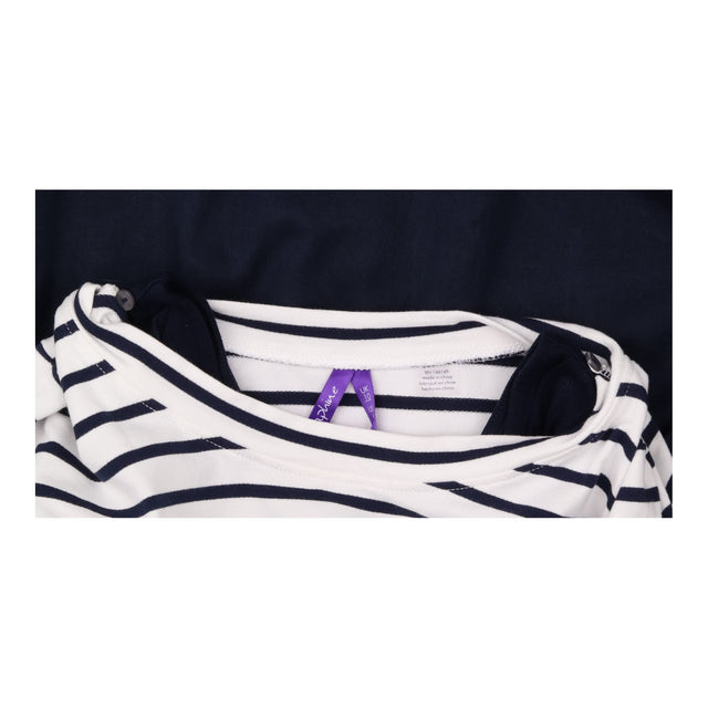 Navy Striped Maternity Nursing Dress With Button F