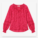 Pink Patterned V-Neck Blouse ECOVERO Viscose