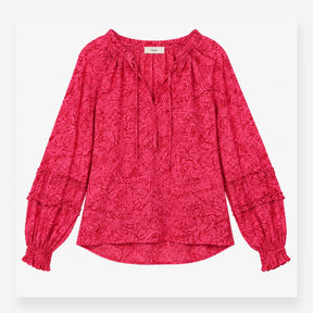 Pink Patterned V-Neck Blouse ECOVERO Viscose