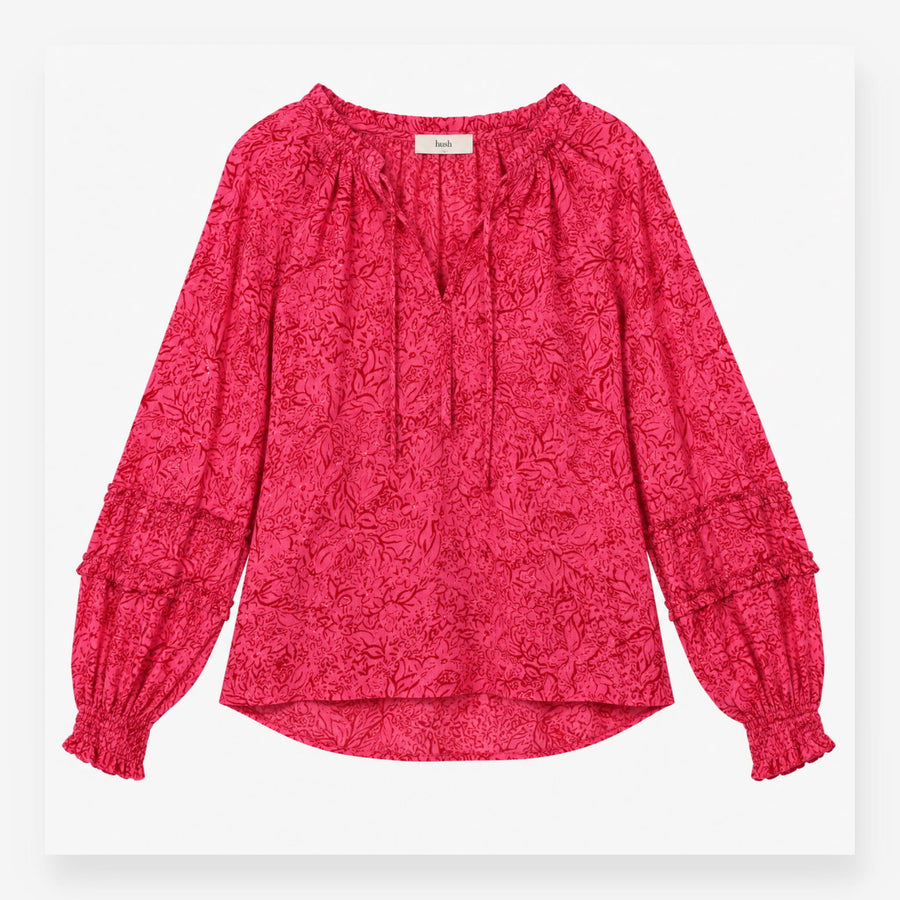 Pink Patterned V-Neck Blouse ECOVERO Viscose