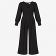 Wide Leg Jumpsuit Black Silk Blend Sheer Sleeve