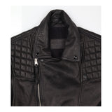 Jacket Black Taro Quilted Biker 100% Lamb Leather 