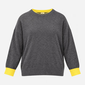 Charcoal Grey Yellow Trim Wool Alpaca Blend Relaxe