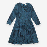 Teal Black Spot Print Fit-and-Flare Dress
