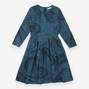 Teal Black Spot Print Fit-and-Flare Dress