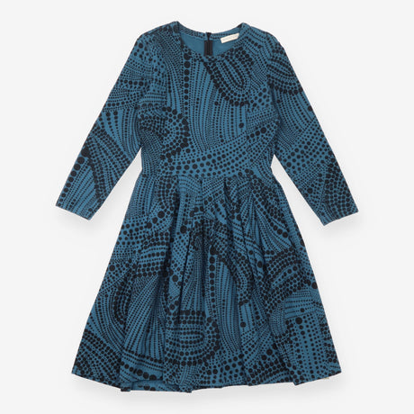 Teal Black Spot Print Fit-and-Flare Dress