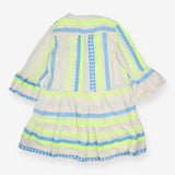 Midi Dress Neon Embroidered Cotton Tiered
