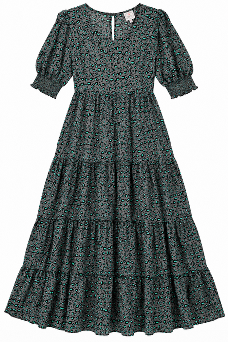 Midi and Tiered Dress Grey Teal Animal Print Tiere