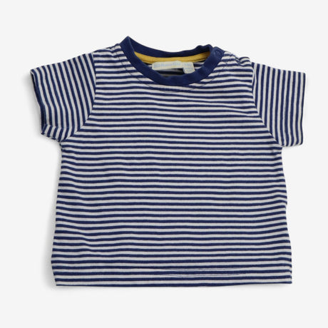 Tee SS Navy Striped Yellow Inner Collar