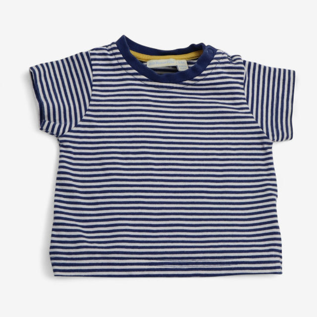 Tee SS Navy Striped Yellow Inner Collar