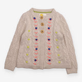 Cardigan Cable Knit Cream Pom Pom Appliques
