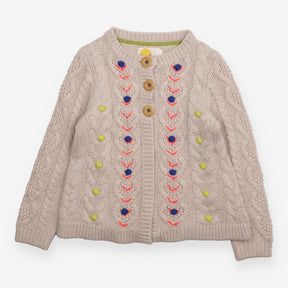 Cardigan Cable Knit Cream Pom Pom Appliques