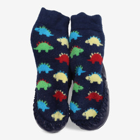 Slipper Socks Navy Dinosaurs