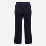 Navy Blue Fine Corduroy Leather Trim Straight Leg 