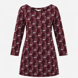 Tunic Burgundy Geometric Print Round Neck Long Sle