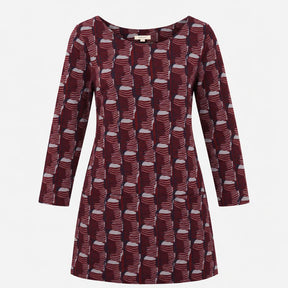 Tunic Burgundy Geometric Print Round Neck Long Sle