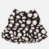 Mini Skirt Black Cream Abstract Print Ruffle Hem