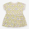 Dress Short Sleeve Cream and Green Flower Applique