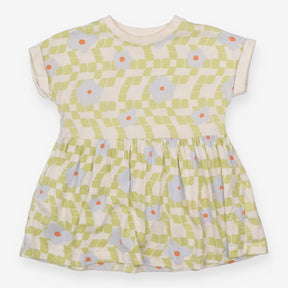 Dress Short Sleeve Cream and Green Flower Applique