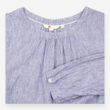 Blue White Striped 100% Linen Belted 3/4 Sleeve Sh