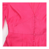 Dress Bright Pink Midi V-Neck Angel Sleeve Button 