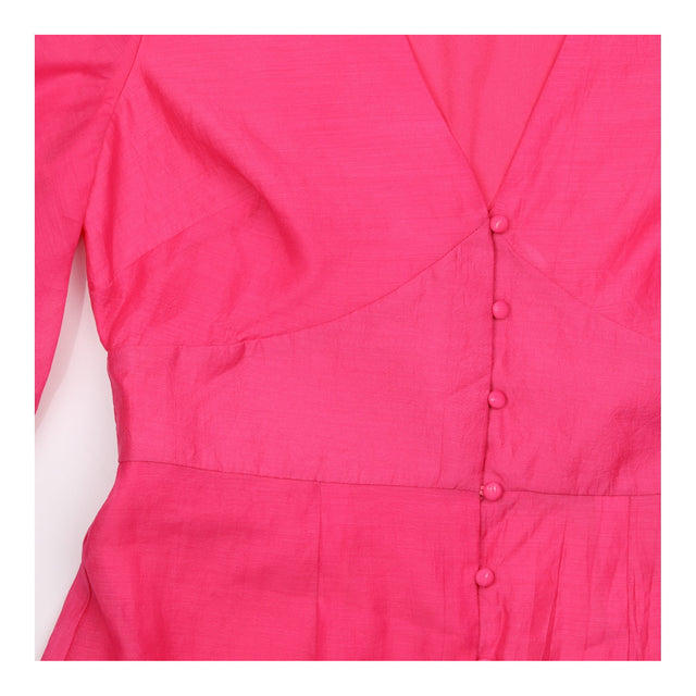 Dress Bright Pink Midi V-Neck Angel Sleeve Button 