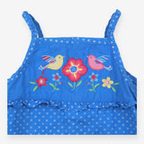 Jersey romper blue with birds and flowers applique