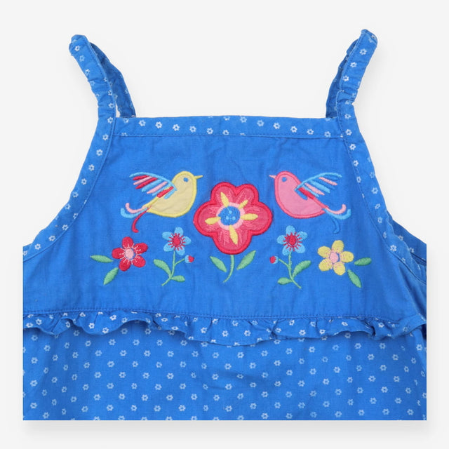 Jersey romper blue with birds and flowers applique