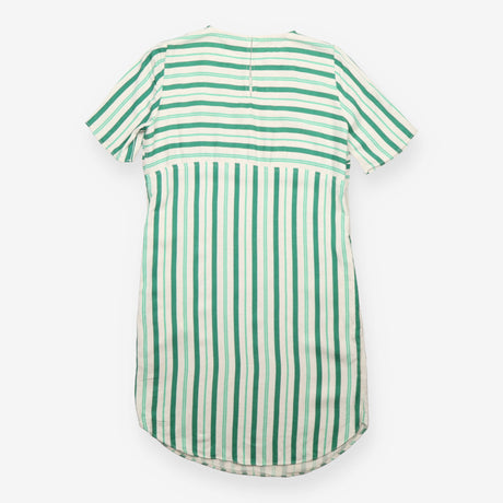 Green White Striped Viscose Linen Short Sleeve Dre