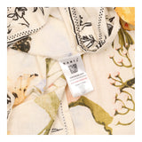 Midi Dress Cream Botanical Floral Button Front Puf