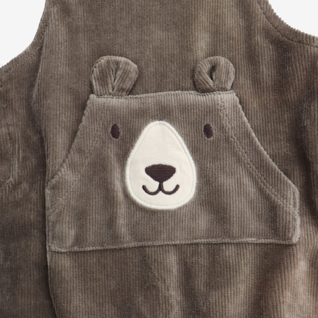 Dungarees Brown Jersey Ribbed Applique Bear Pocket