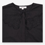 Cotton Blouse Black Embroidered Statement Collar