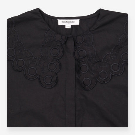 Cotton Blouse Black Embroidered Statement Collar