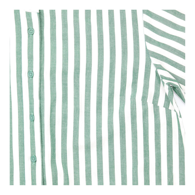 Green & Cream Striped Button Through Midi Shirt Dr