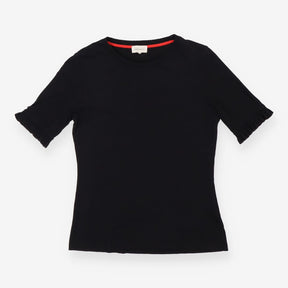 Black Crewneck T-shirt - Frill Sleeves