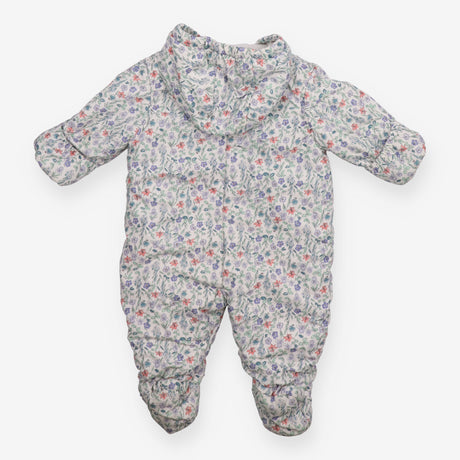 Pramsuit white blue flowers white poppers