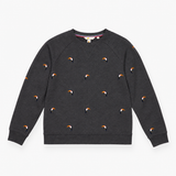 Sweatshirt Grey Toucan Embroidered Crew Neck Ragla