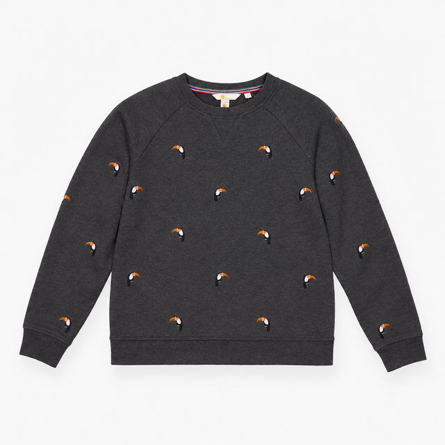Sweatshirt Grey Toucan Embroidered Crew Neck Ragla