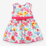 Sleeveless summer dress pink floral with belt