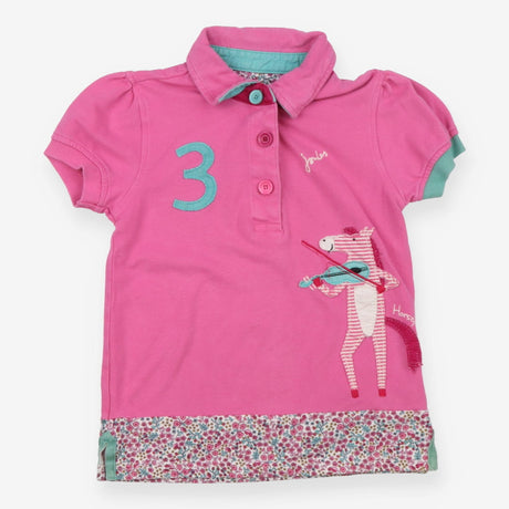 Polo Shirt Pink Floral Pony Playing a fiddle