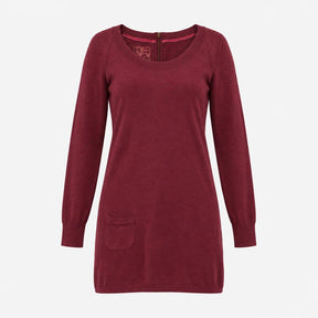 Berry Cotton Knitted Scoop Neck Tunic with Pockets