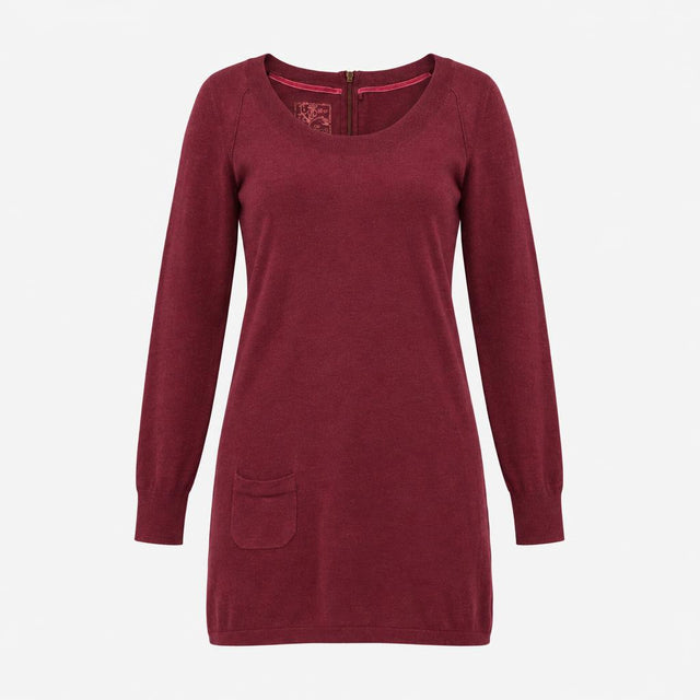 Berry Cotton Knitted Scoop Neck Tunic with Pockets