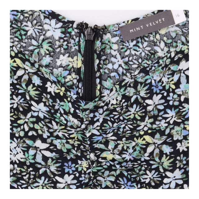 Midi Dress Black Ditsy Floral Print Ruched Front